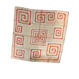 Jean Rousseau Vintage Silk Scarf Orange White Geometric Spiral Mod Square 26in